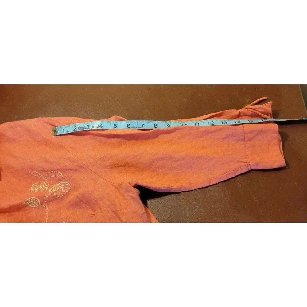 JM Collection Peach Embroidered 100% linen 3/4 Sleeve‎ Top Women's Size 14P